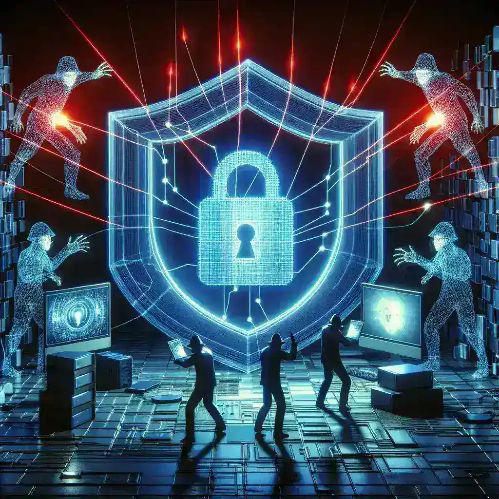 Alt text: "Ilustração mostrando dicas de segurança cibernética, incluindo senhas fortes, autenticação em dois fatores e alerta de phishing, destacando as melhores maneiras de se proteger contra tentativas de hacking."